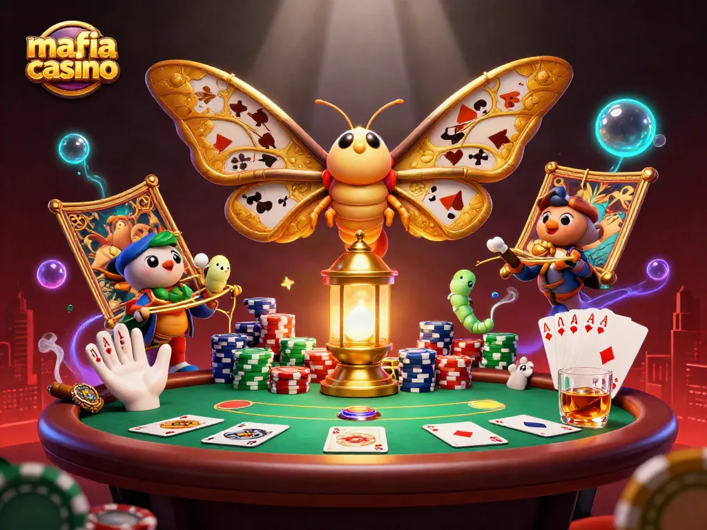 Mafia Casino illustration showcasing a vibrant scene of gambling action with decorative casino elements.